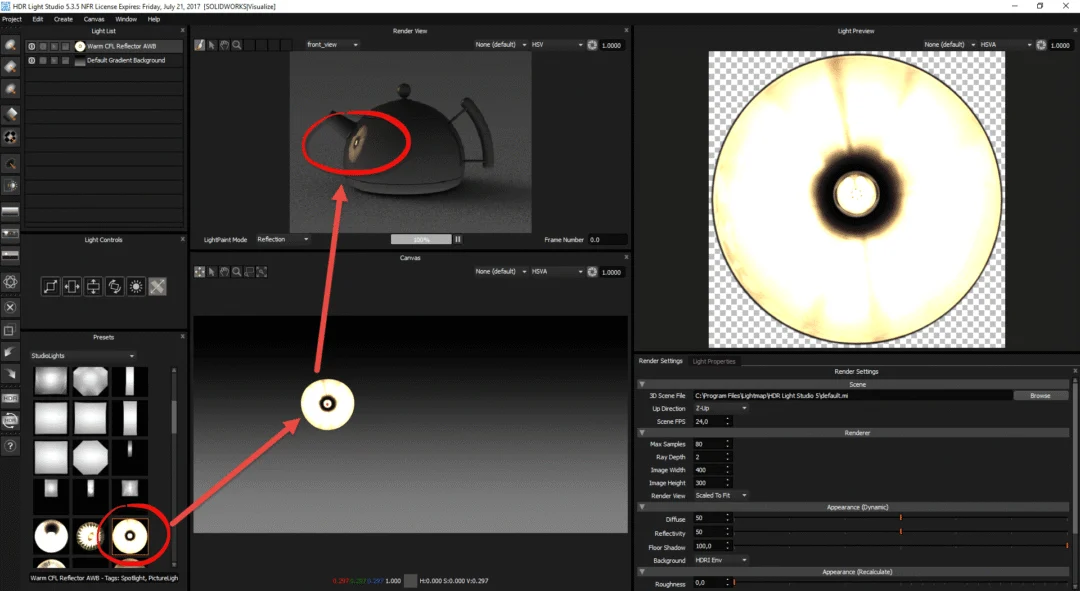 SOLIDWORKS VISUALIZE lighting