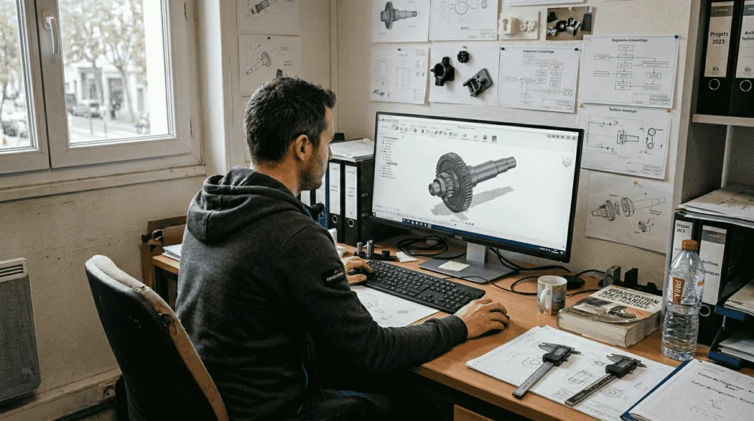 Ingenieur bei der Konstruktion eines 3D-Modells in einer CAD-Software