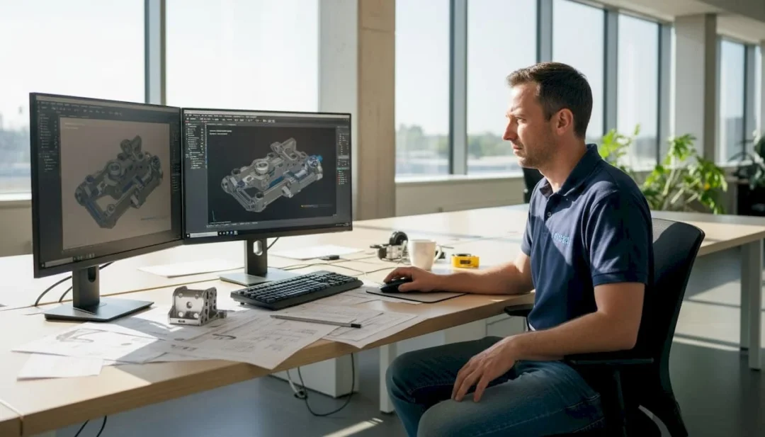 Un ingénieur en pleine création sur un logiciel de modélisation 3D