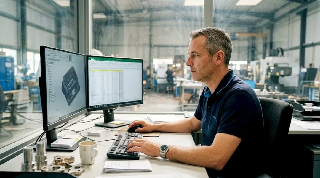 Un technicien en atelier en train de personnaliser un projet grâce à un configurateur 3D.