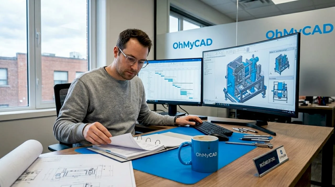 Ingénieur en conception assistée par ordinateur au sein d'une PME, travaillant en bureau d'études.