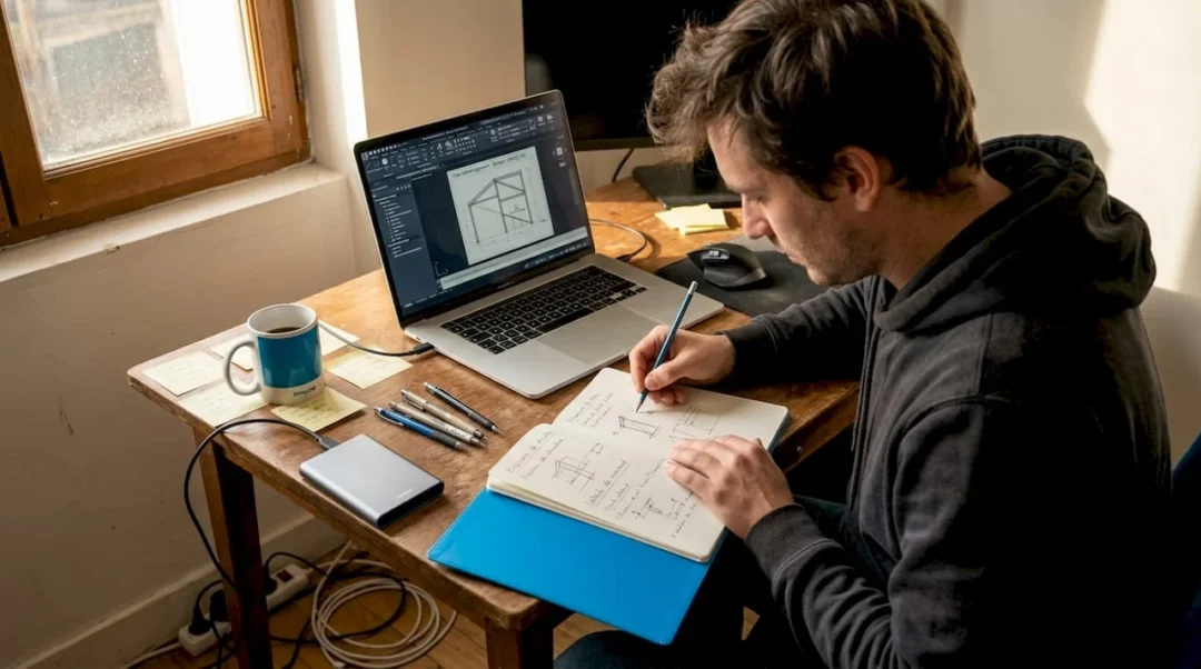 Designer CAO indépendant travaillant depuis son bureau à la maison