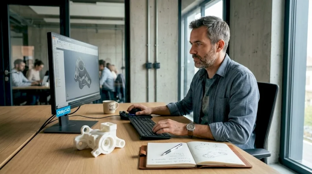 Un ingénieur conçoit des projets sur son ordinateur à l’aide d’un logiciel de CAO dans son bureau.