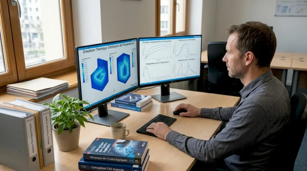 Un ingénieur analyse une simulation thermique sur son ordinateur.